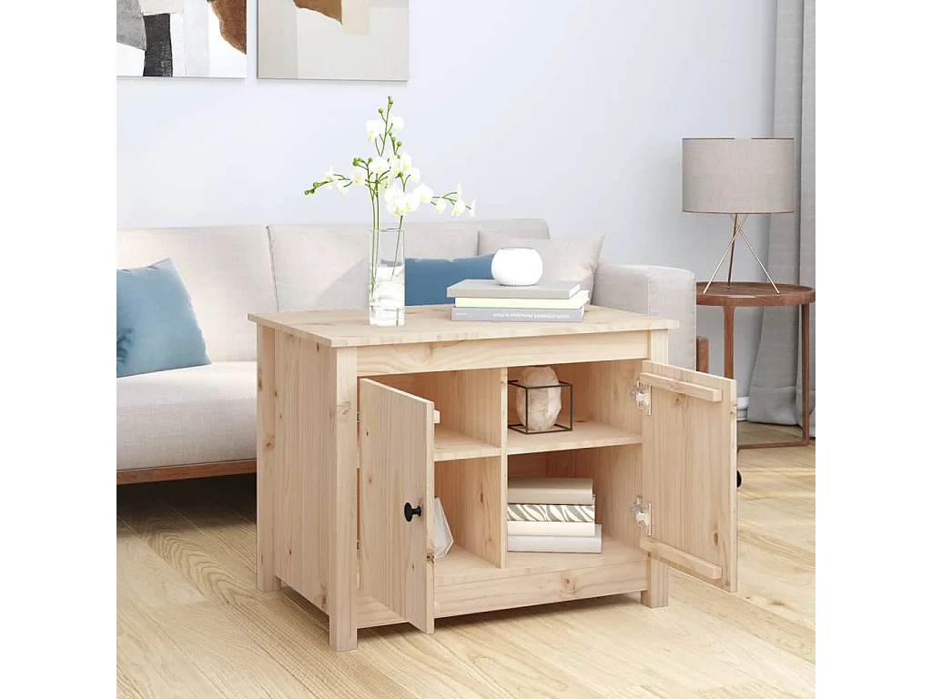 Mesa de centro de madera maciza de pino 71x49x55 cm ES58643