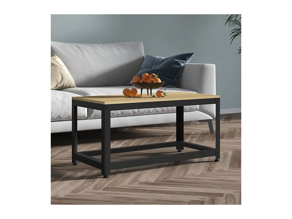 Table basse Marron clair et noir 90x45x45 cm MDF et fer OFR49187 BonneVie Meuble