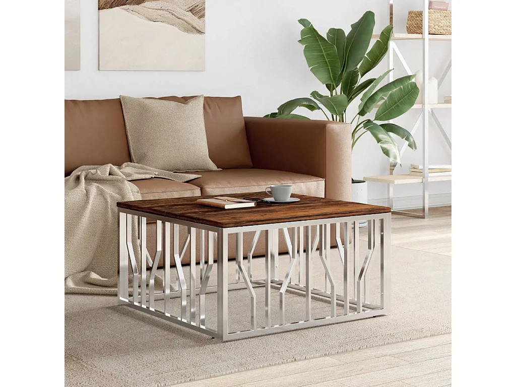 Salontafel roestvrij staal en massief gerecycled hout zilver NL86074