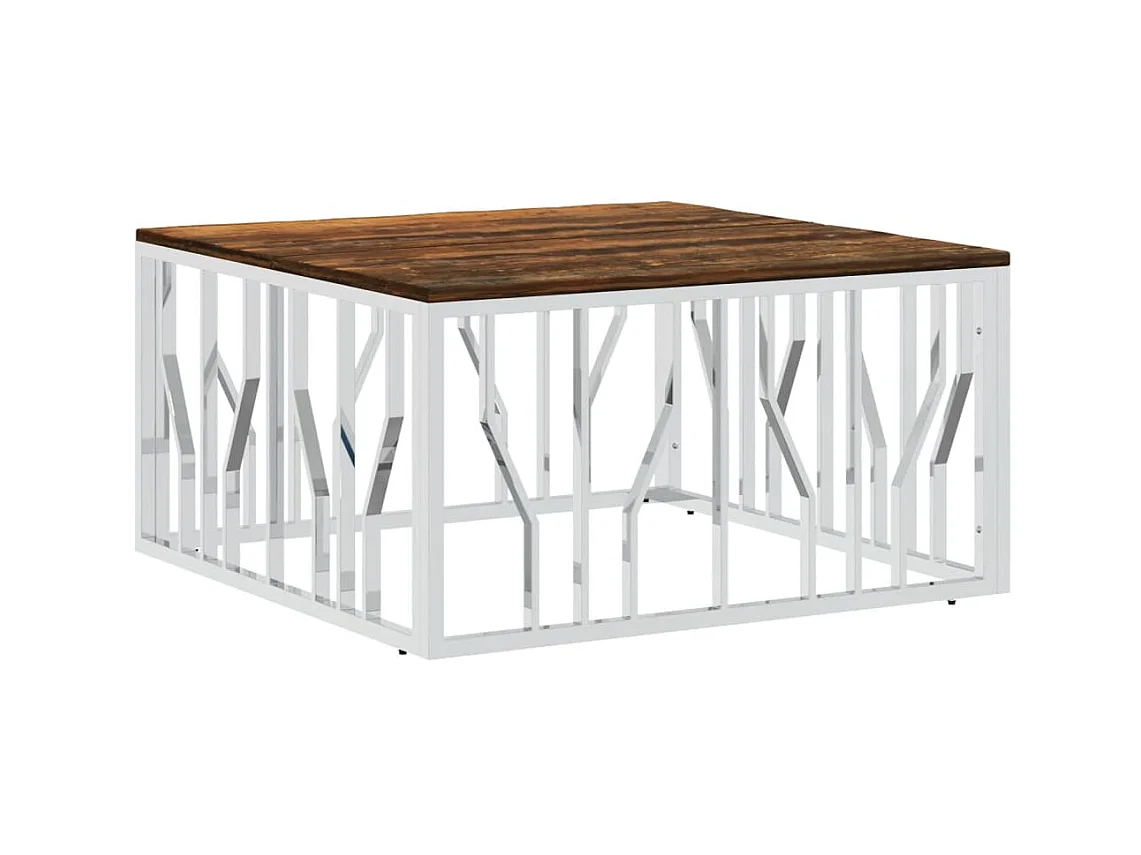 Mesa centro aço inoxidável/madeira recuperada maciça prateado PT639649