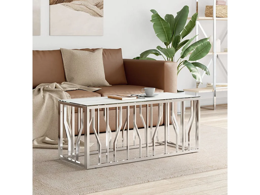 Salontafel 110x45x45 cm roestvrij staal en glas zilverkleurig NL22505