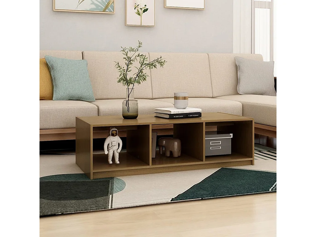 Table basse Marron miel 110x50x34 cm Bois de pin massif OFR89650 BonneVie Meuble