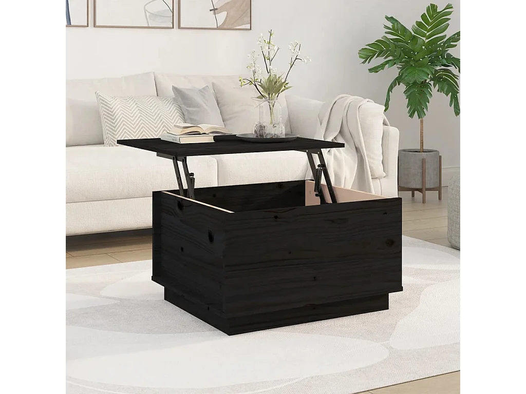 Mesa de centro de madera maciza de pino negro 60x50x35 cm ES627801