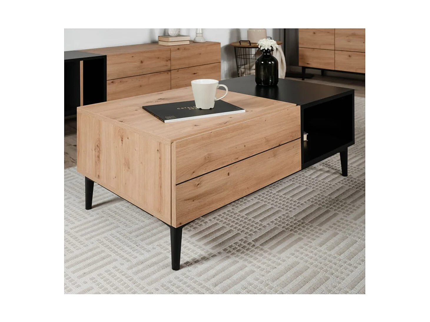 Table basse | Table de salon | Tables d'appoint pour chambre Nola 55A Chêne artisanal et noir BonneVie Meuble JOQ71915