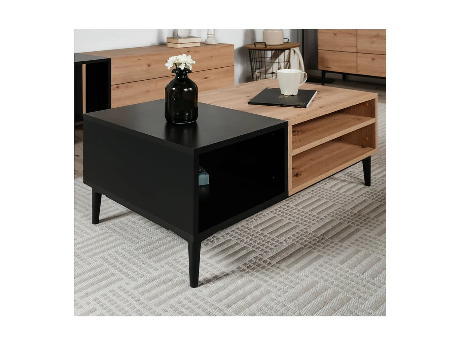 Table basse | Table de salon | Tables d'appoint pour chambre Nola 55A Chêne artisanal et noir BonneVie Meuble JOQ71915