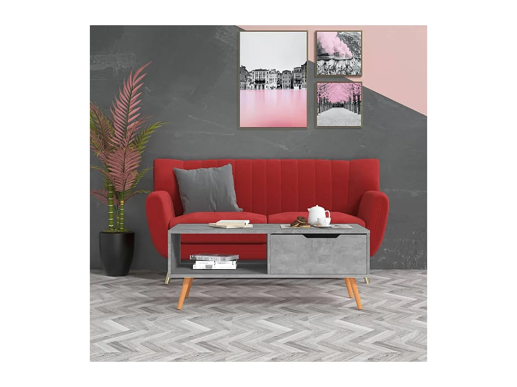 Table basse Gris béton 100x49,5x43 cm Aggloméré OFR14062 BonneVie Meuble