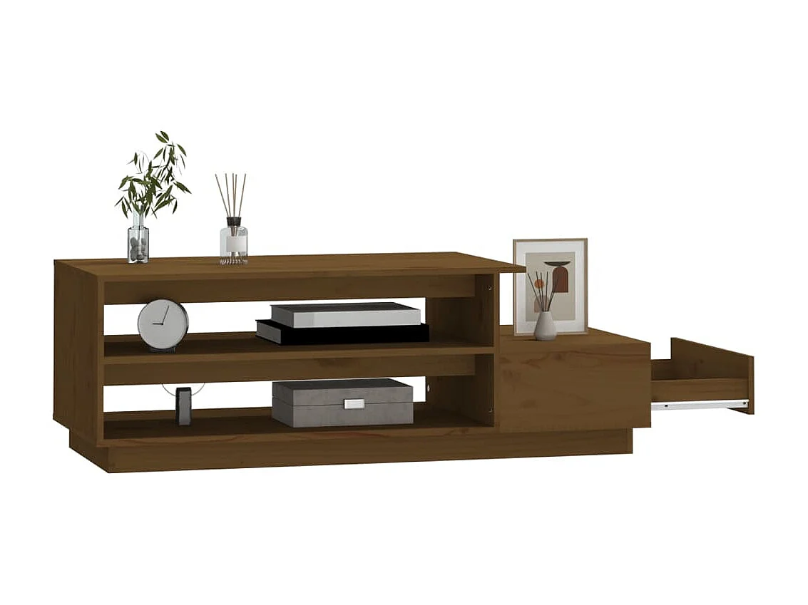 Table basse Marron miel 120x50x40,5 cm Bois massif de pin OFR52626 BonneVie Meuble