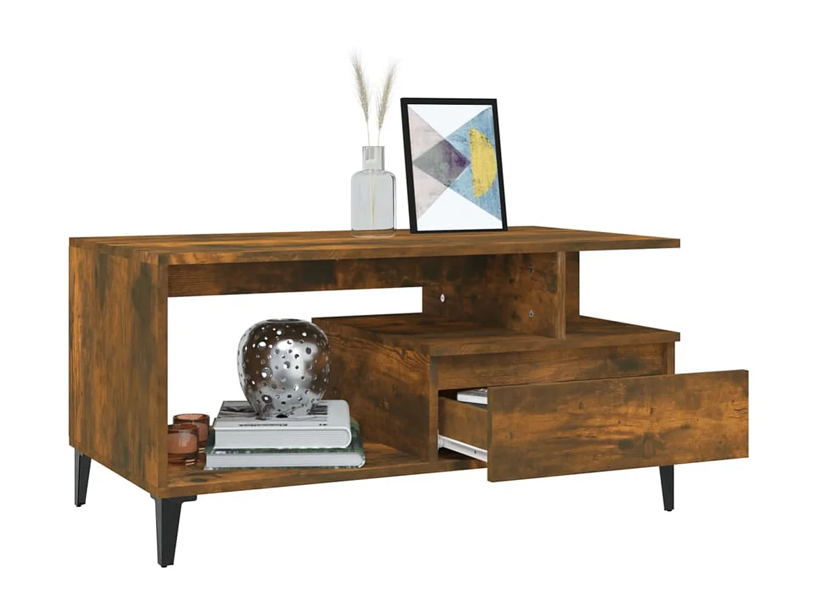 Table basse Chêne fumé 90x49x45 cm Bois d'ingénierie OFR88648 BonneVie Meuble