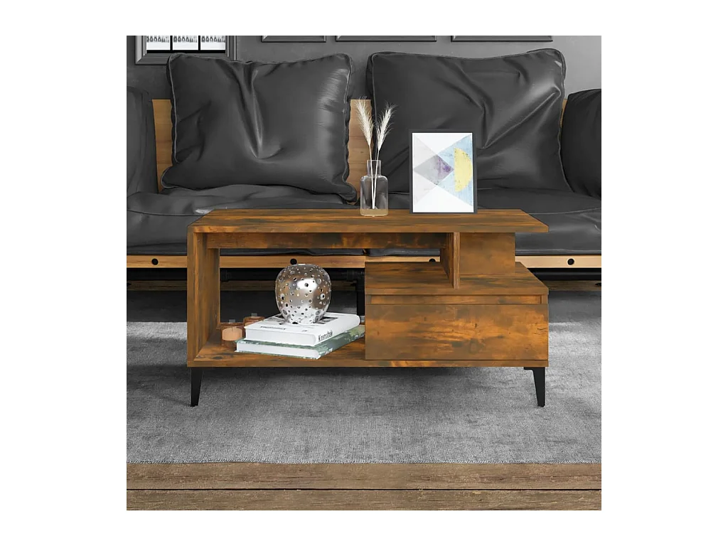 Table basse Chêne fumé 90x49x45 cm Bois d'ingénierie OFR88648 BonneVie Meuble