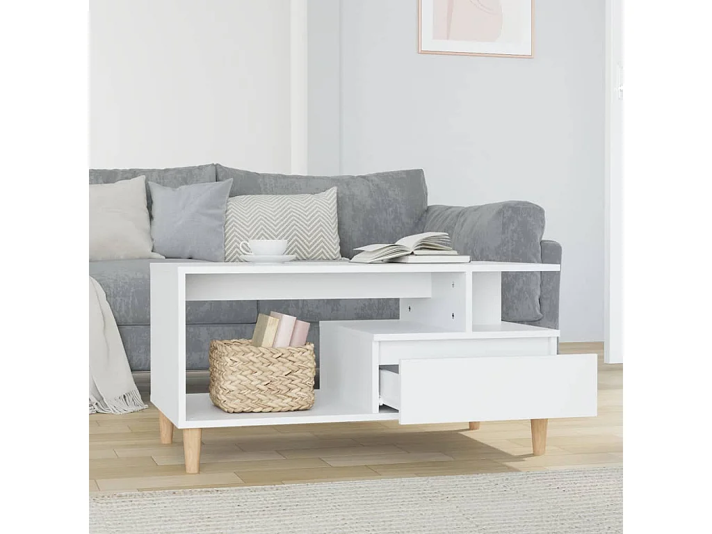 Mesa de centro madera contrachapada blanco brillo 90x49x45 cm ES31200