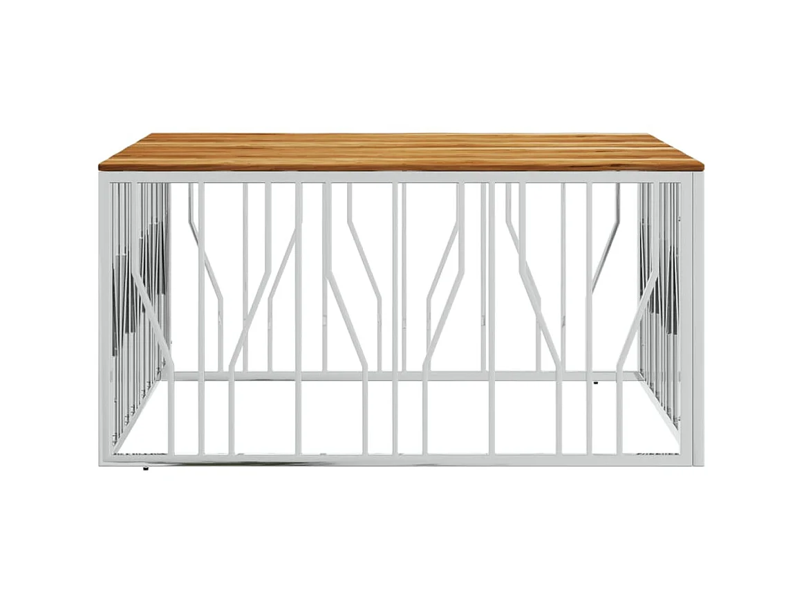 Table basse argenté acier inoxydable et bois massif d'acacia OFR36565 BonneVie Meuble