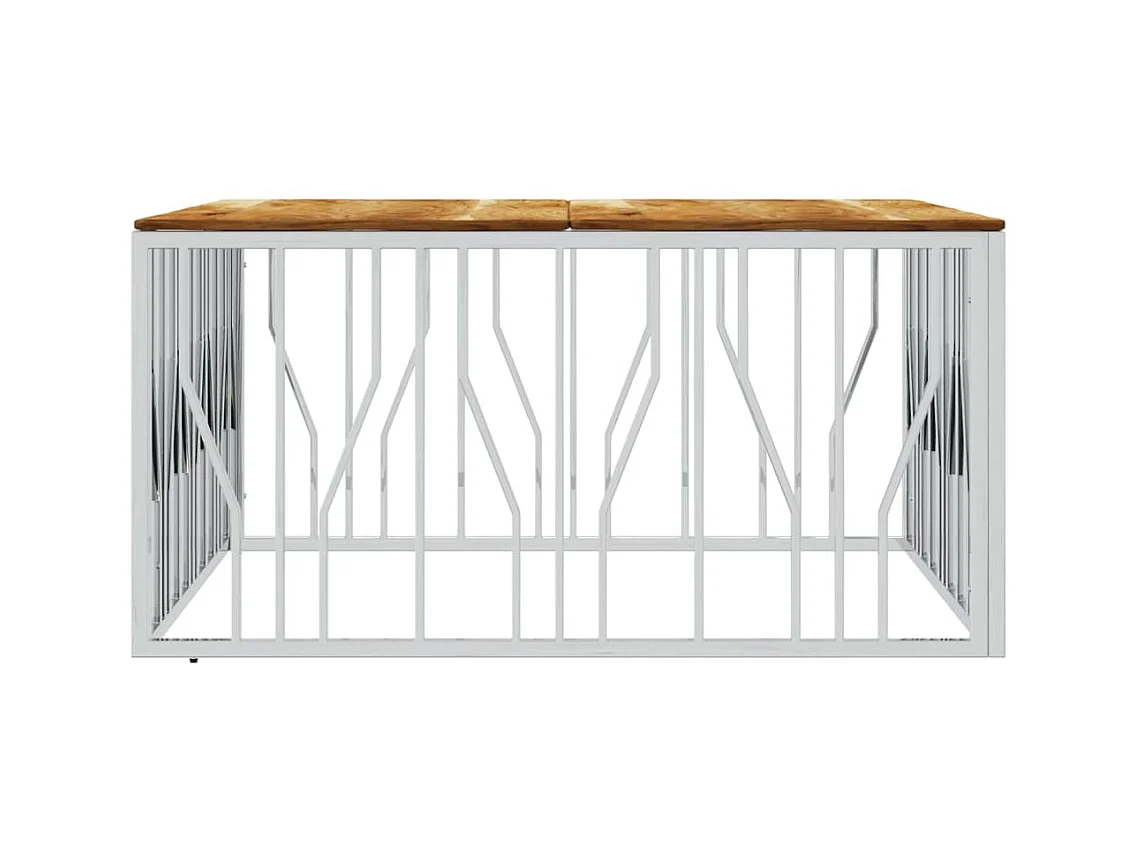 Table basse argenté acier inoxydable et bois massif d'acacia OFR36565 BonneVie Meuble