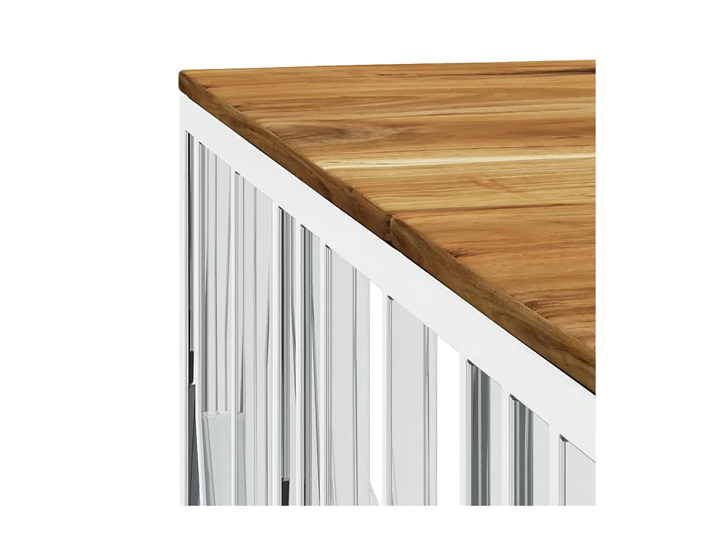Table basse argenté acier inoxydable et bois massif d'acacia OFR36565 BonneVie Meuble