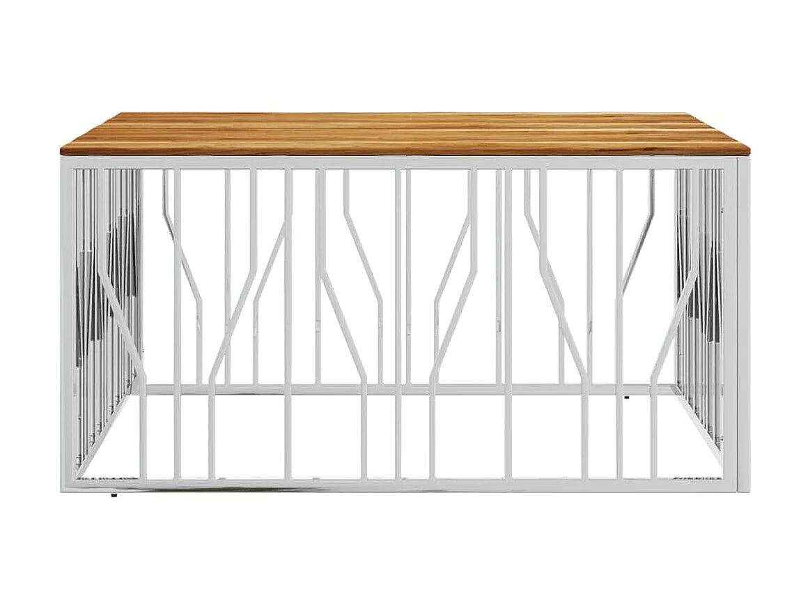 Table basse argenté acier inoxydable et bois massif d'acacia OFR36565 BonneVie Meuble
