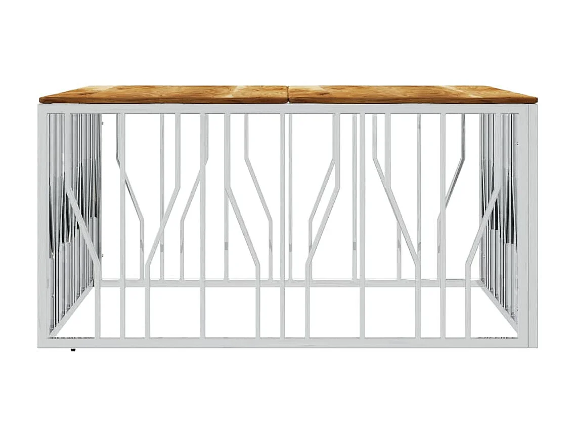 Table basse argenté acier inoxydable et bois massif d'acacia OFR36565 BonneVie Meuble