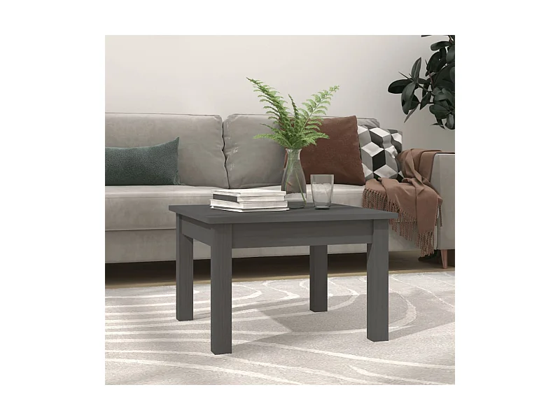 Table basse Gris 45x45x30 cm Bois massif de pin OFR56353 BonneVie Meuble