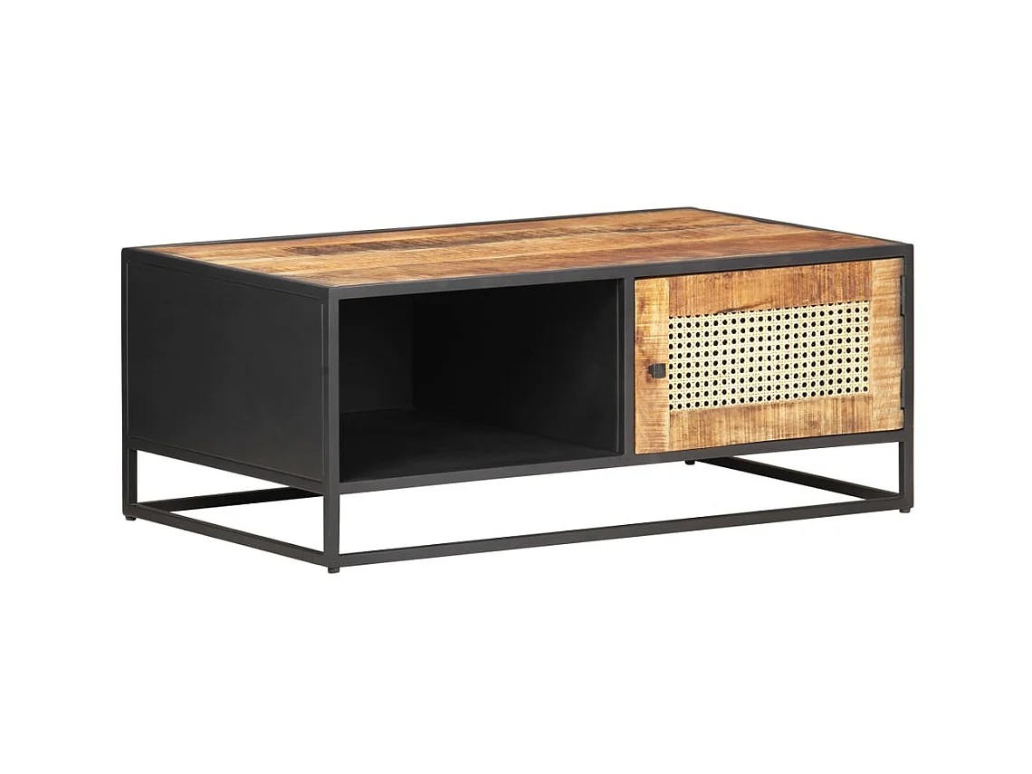 Table basse 90x50x35cm Bois de manguier brut et canne naturelle OFR65044 BonneVie Meuble