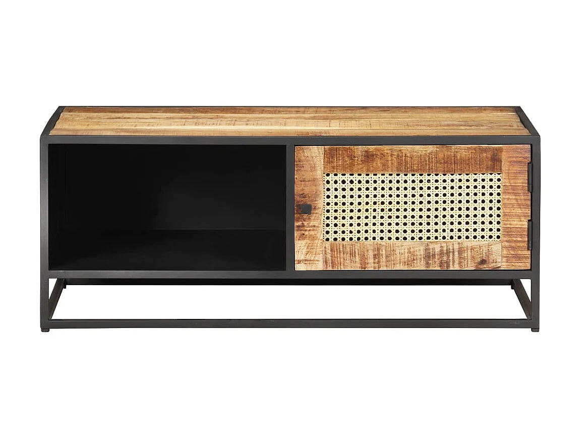 Table basse 90x50x35cm Bois de manguier brut et canne naturelle OFR65044 BonneVie Meuble