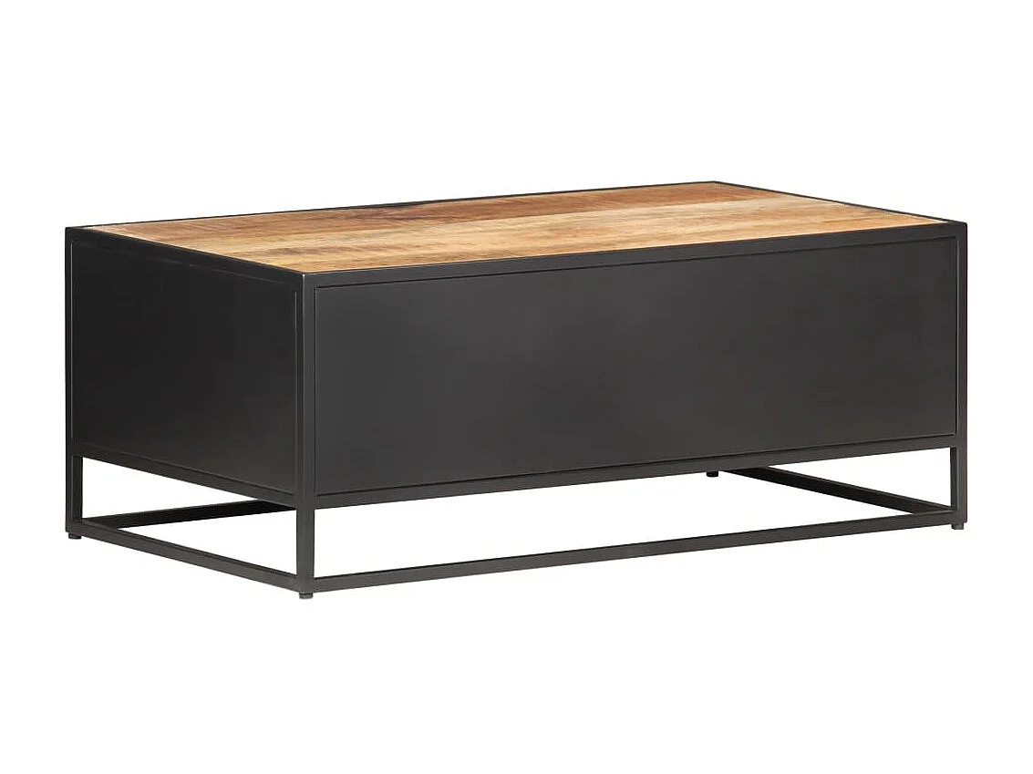 Table basse 90x50x35cm Bois de manguier brut et canne naturelle OFR65044 BonneVie Meuble