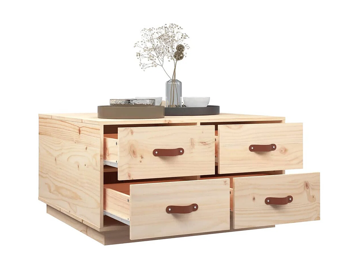 Table basse 80x80x45 cm Bois massif de pin OFR53508 BonneVie Meuble