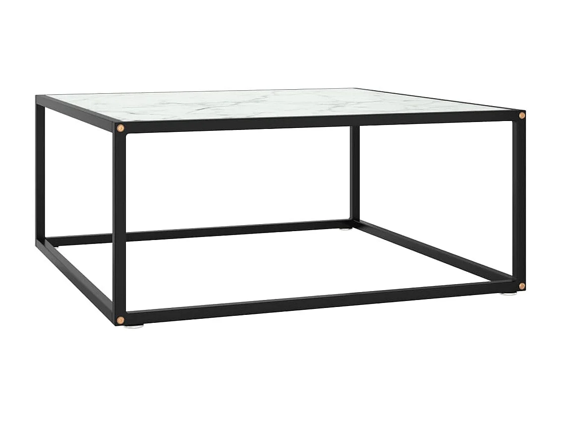 Table basse Noir avec verre marbre blanc 80x80x35 cm OFR20600 BonneVie Meuble