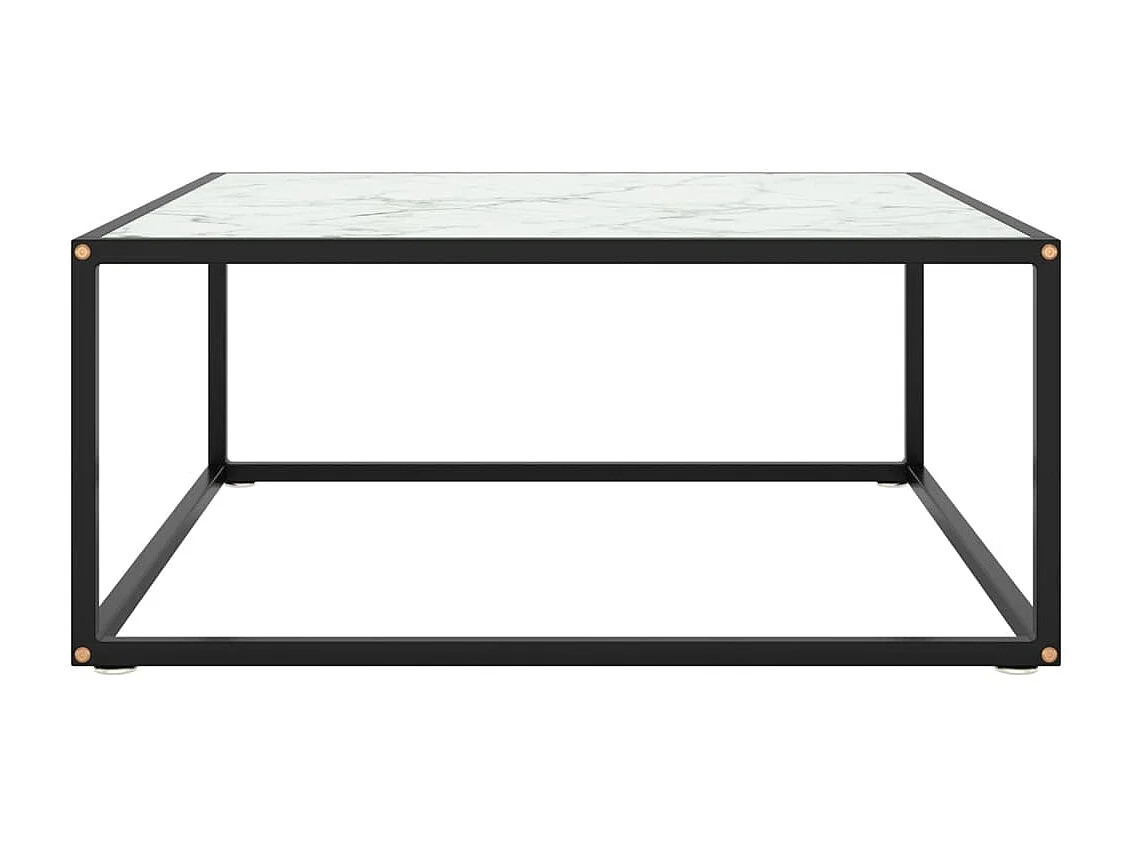 Table basse Noir avec verre marbre blanc 80x80x35 cm OFR20600 BonneVie Meuble