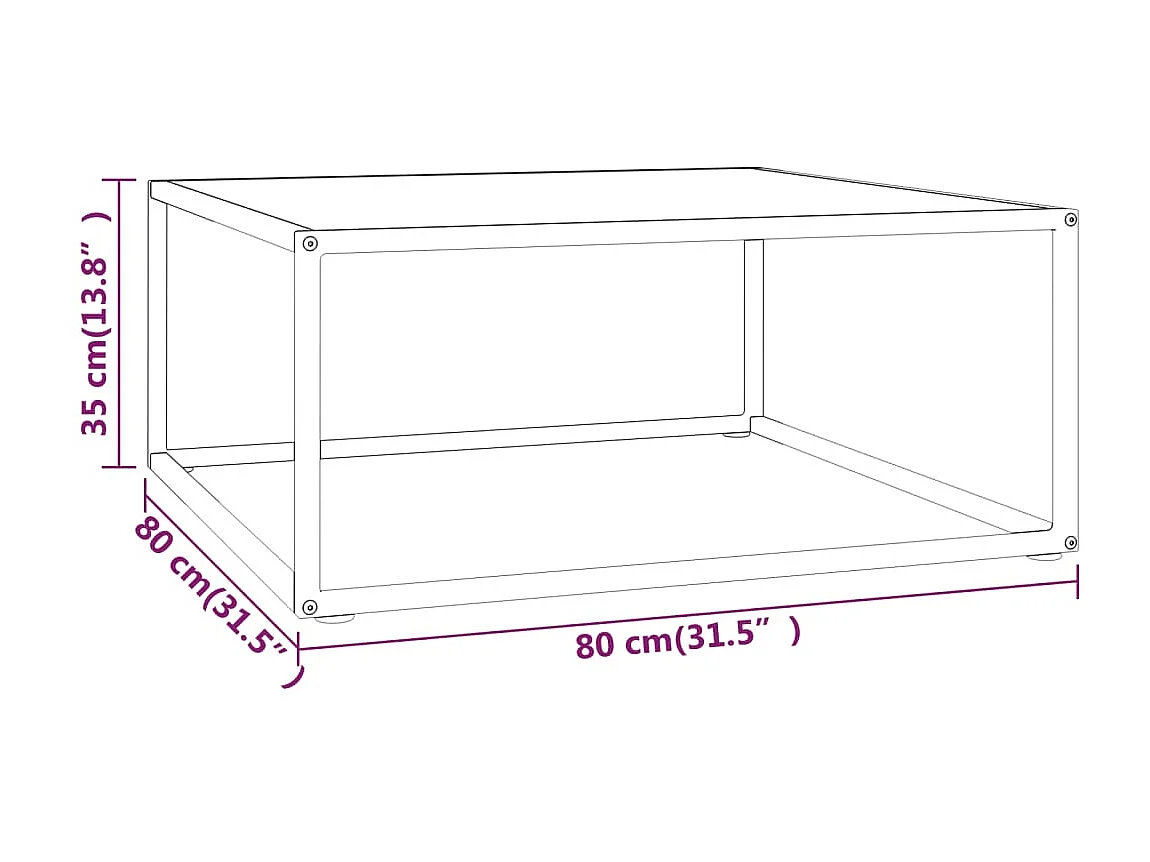 Table basse Noir avec verre marbre blanc 80x80x35 cm OFR20600 BonneVie Meuble