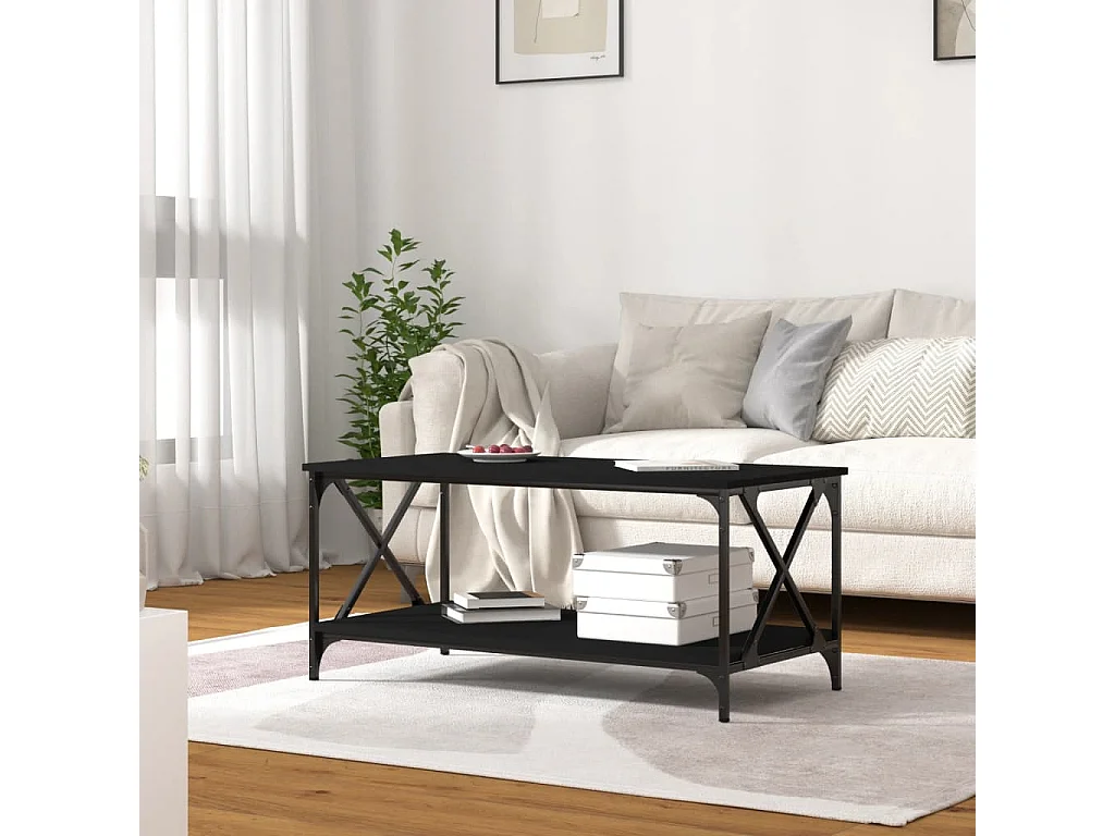 Mesa de centro madera contrachapada y hierro negro 100x50x45 cm ES24772