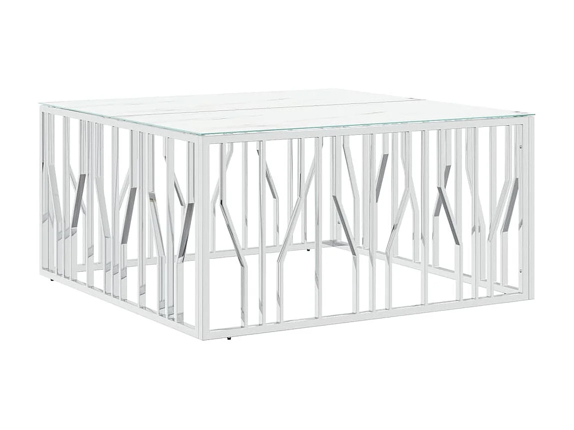 Table basse de salon, Table Café, Table d'appoint argenté 100x100x50 cm acier inoxydable et verre KEFWE39983 BonneVie Meuble