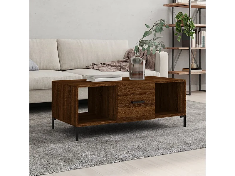 Table basse chêne marron 102x50x40 cm bois d'ingénierie OFR37256 BonneVie Meuble