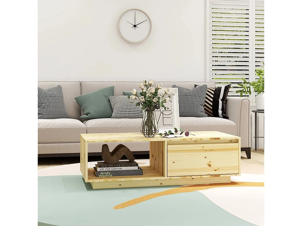 Table basse 110x50x33,5 cm Bois de sapin massif OFR81143 BonneVie Meuble