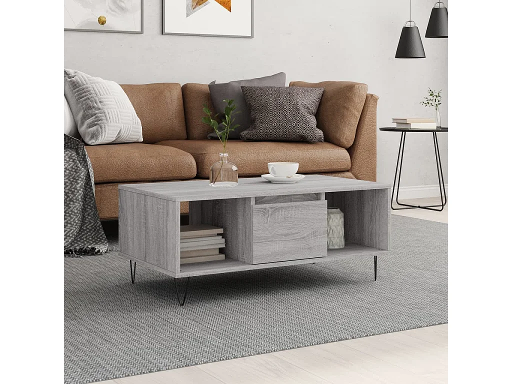 Mesa de centro madera contrachapada gris Sonoma 90x50x36,5 cm ES70937