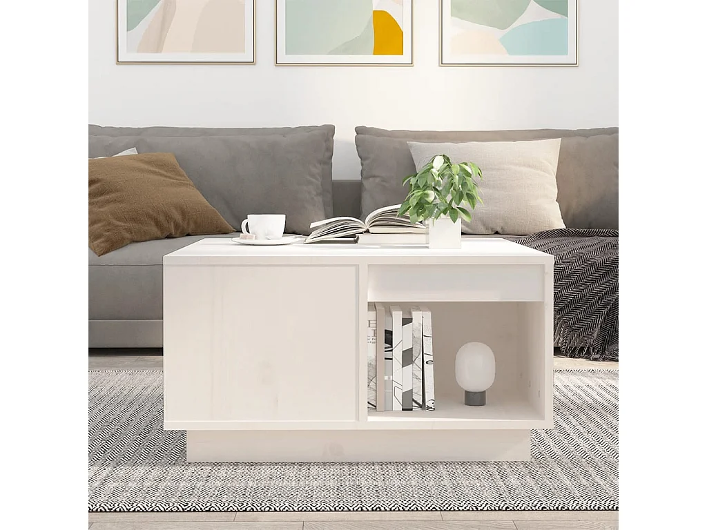 Table basse Blanc 60x61x32,5 cm Bois massif de pin OFR90631 BonneVie Meuble