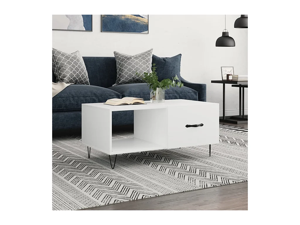 Table basse blanc 90x50x40 cm bois d'ingénierie OFR97684 BonneVie Meuble