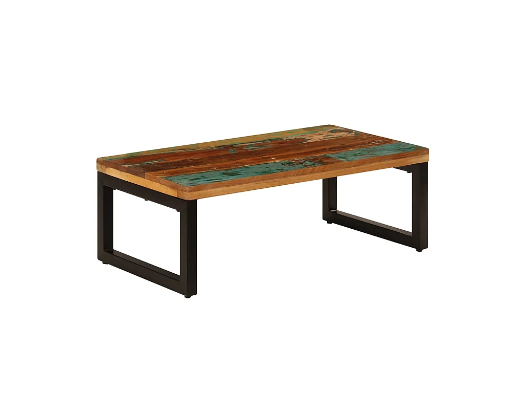 Table basse 100x50x35 cm Bois de récupération solide et acier OFR17356 BonneVie Meuble