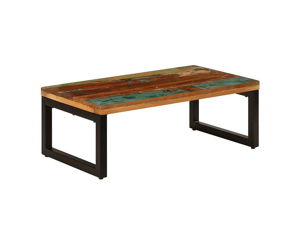 Table basse 100x50x35 cm Bois de récupération solide et acier OFR17356 BonneVie Meuble