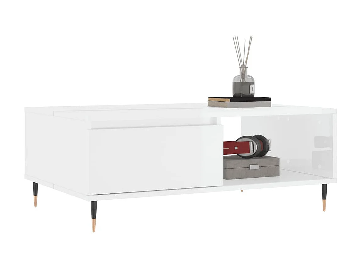 Table basse blanc brillant 90x60x35 cm bois d'ingénierie OFR26407 BonneVie Meuble