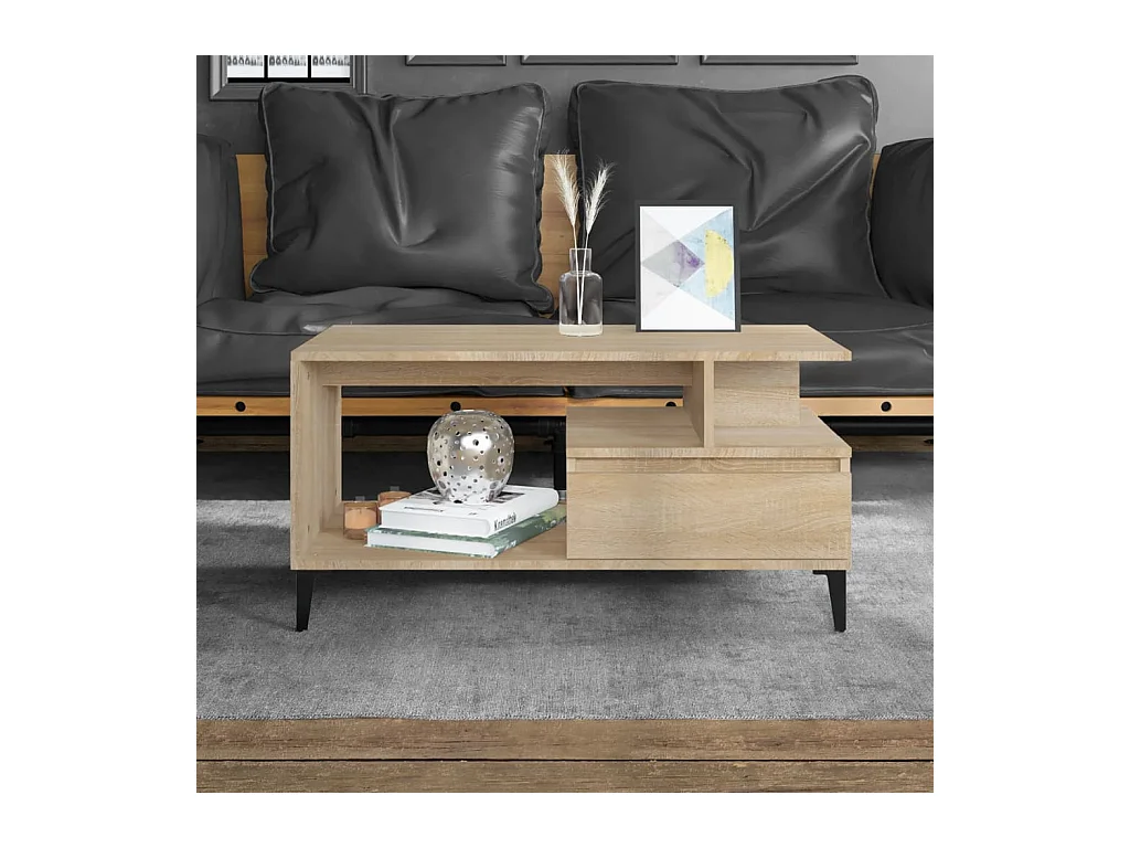 Table basse Chêne sonoma 90x49x45 cm Bois d'ingénierie OFR40511 BonneVie Meuble