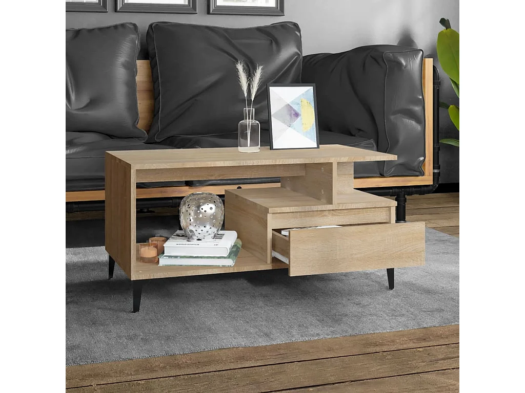 Table basse Chêne sonoma 90x49x45 cm Bois d'ingénierie OFR40511 BonneVie Meuble