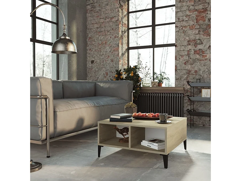 Table basse Blanc et chêne sonoma 60x60x30 cm Aggloméré OFR13682 BonneVie Meuble