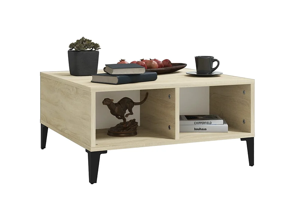 Table basse Blanc et chêne sonoma 60x60x30 cm Aggloméré OFR13682 BonneVie Meuble