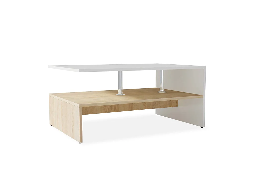 Mesa de centro madera de ingeniería blanco y roble 90x59x42 cm ES54023
