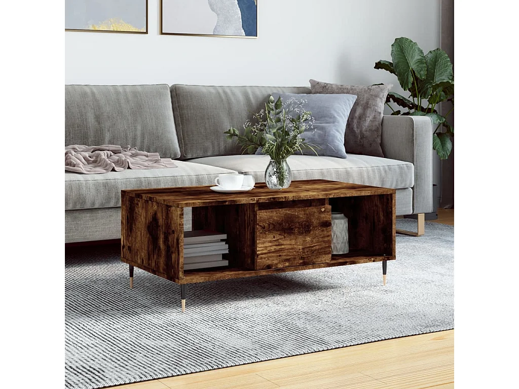 Mesa de centro madera contrachapada roble ahumado 90x50x36,5 cm ES35971