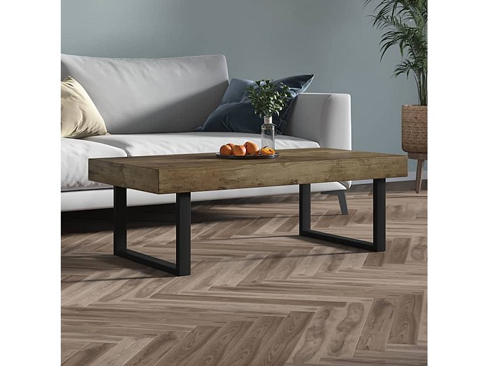 Table Basse Ronde En Chêne Massif Marron Foncé - Style Industriel - Fabriquée UK