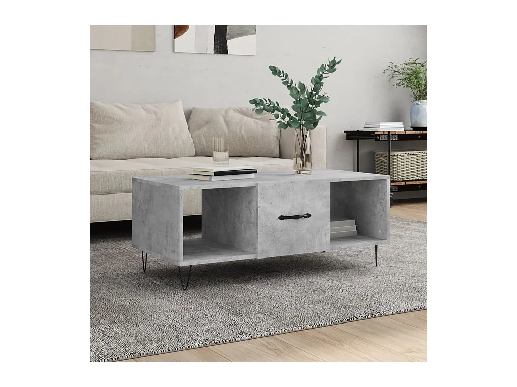 Table basse gris béton 102x50x40 cm bois d'ingénierie OFR79047 BonneVie Meuble