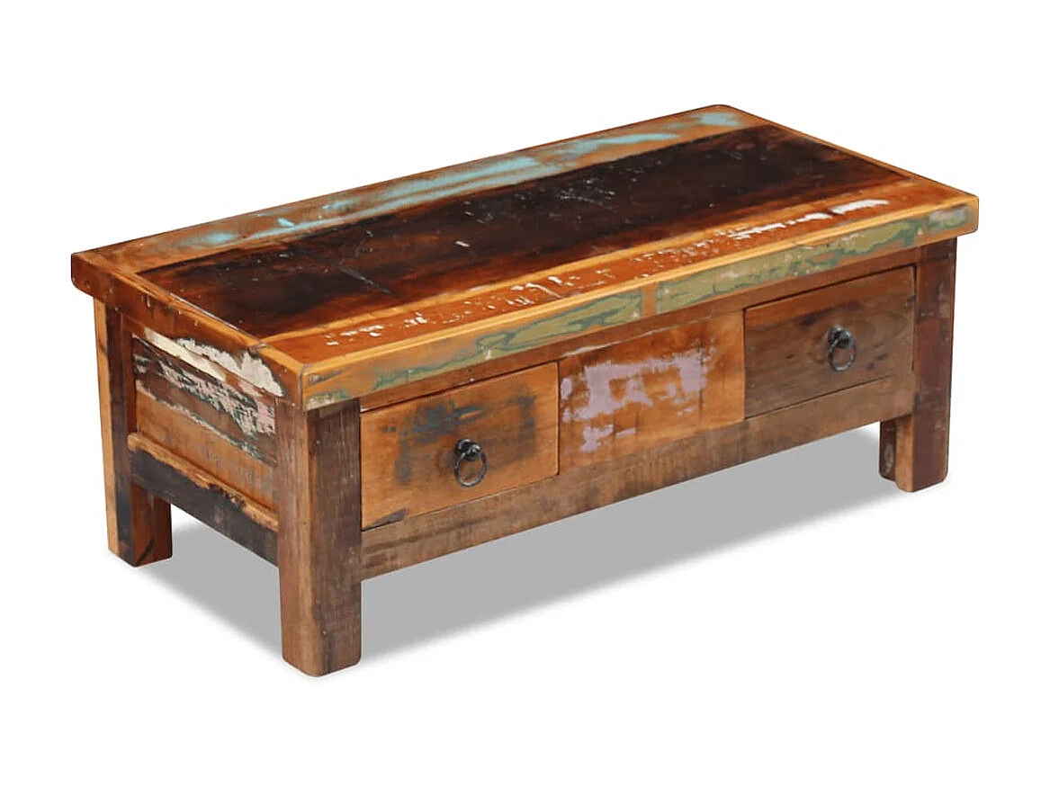 Mesa de centro con cajones madera maciza reciclada 90x45x35 cm ES63255