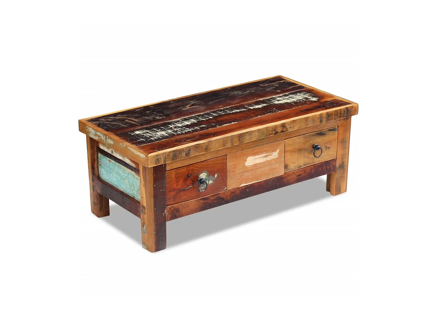 Mesa de centro con cajones madera maciza reciclada 90x45x35 cm ES63255