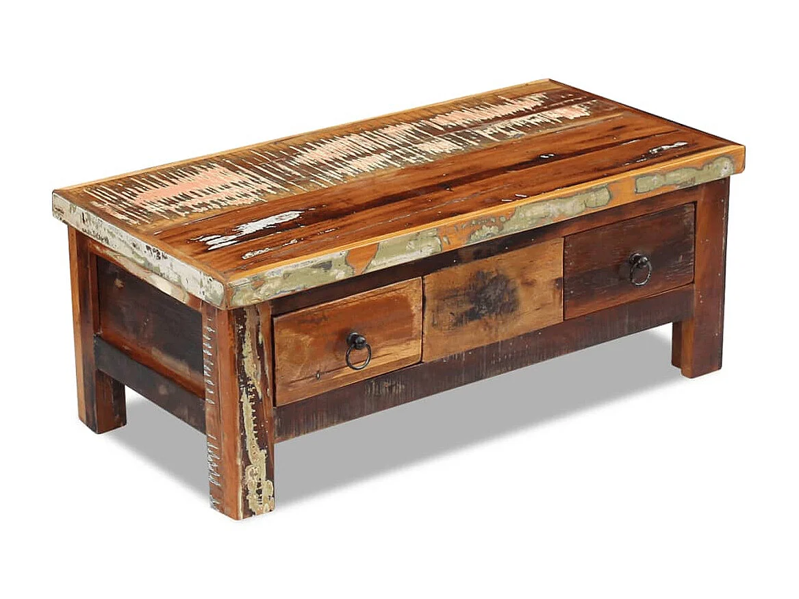 Mesa de centro con cajones madera maciza reciclada 90x45x35 cm ES63255