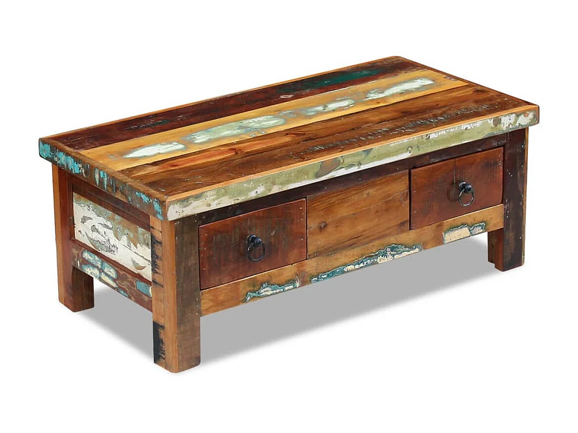 Mesa de centro + gavetas 90x45x35 cm madeira reciclada maciça PT763135