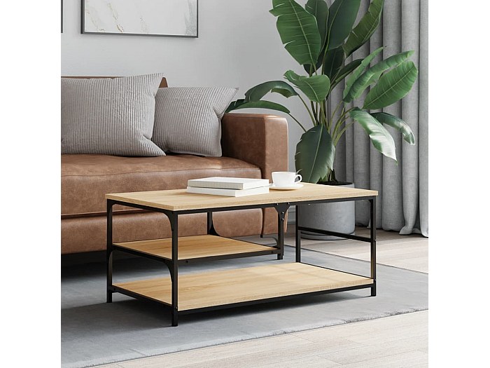 Table Basse Ovale Bois Et Carrelage 109x55x44 Cm - Style Salon Vintage